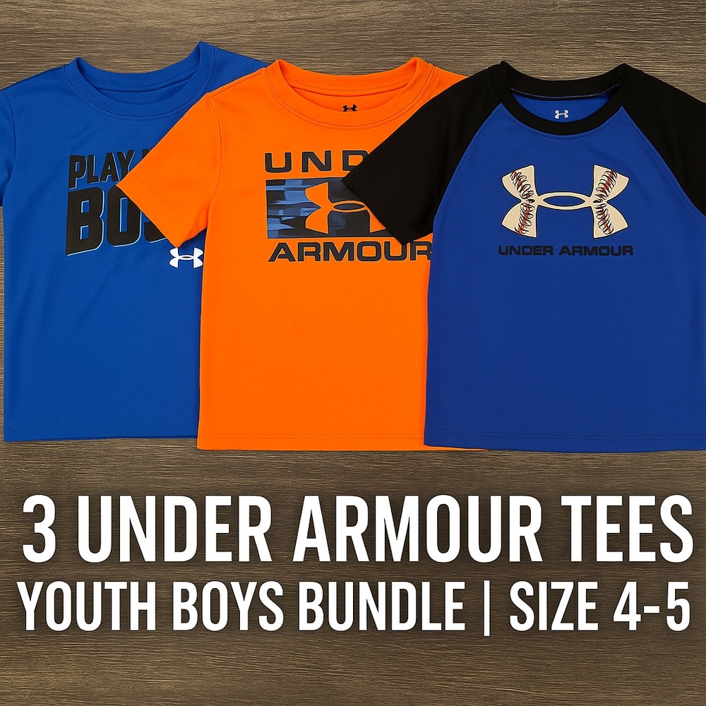 🔥 Under Armour Boys Shirt Bundle (3 Pack) – Sizes 4 & 5 | Graphic Tees